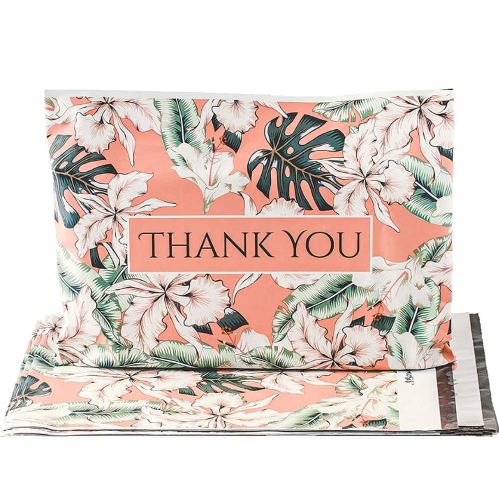 FOR FINER ITEMS 20 Lux Poly Mailers Coral Tropical & Metallic Rose Gold Tissue